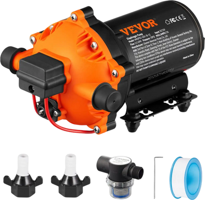 VEVOR Water Diaphragm Pump, 12V DC, 5.5 GPM Flow, 70 PSI Rated Pressure (40-100 PSI Adjustable), 1/2