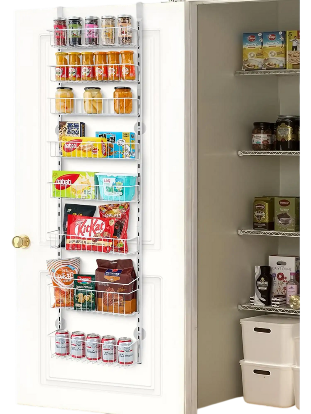 VEVOR Over the Door Pantry Organizer, 8-Tier Pantry Organization and Storage, Heavy-Duty Steel Hanging Spice Rack, Adjustable Wall Seasoning Shelves, for Home Kitchen Laundry Room Bathroom, White