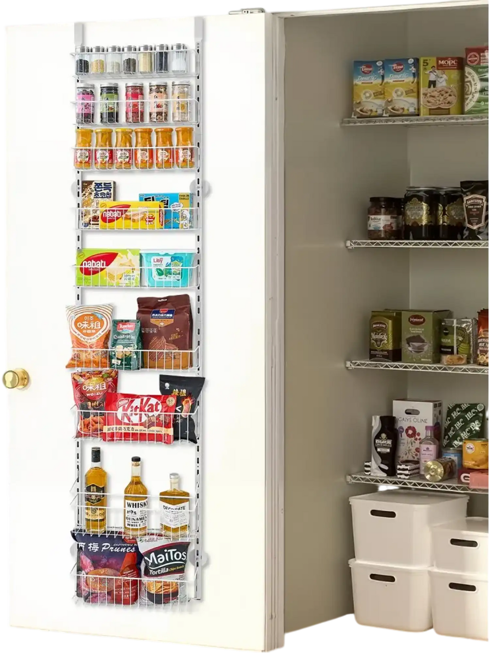 VEVOR Over the Door Pantry Organizer, 9-Tier Pantry Organization and Storage, Heavy-Duty Steel Hanging Spice Rack, Adjustable Wall Seasoning Shelves, for Home Kitchen Laundry Room Bathroom, White