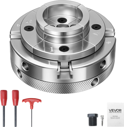VEVOR 4 Inch Wood Lathe Chuck, 4-Jaw, Self-Centering Wood Turning Chuck Set with 1