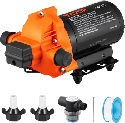 VEVOR RV Water Pressure Diaphragm Pump 3Chambers 110V 3.3GPM 45PSI Adjustable Presssure Fresh Water Pump, Self Priming Sprayer Pump for RV Camper Marine Boat Lawn