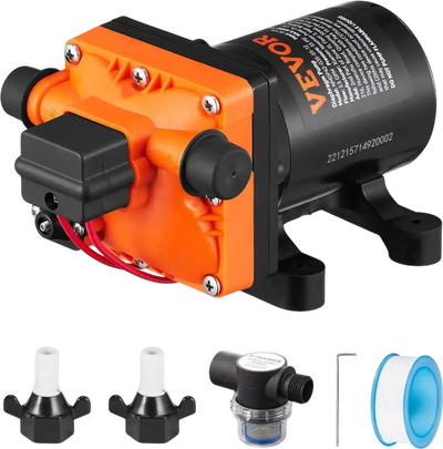 VEVOR Water Diaphragm Pump, 12V DC, 3.5 GPM Flow, 55 PSI Rated Pressure (40-80 PSI Adjustable), 1/2