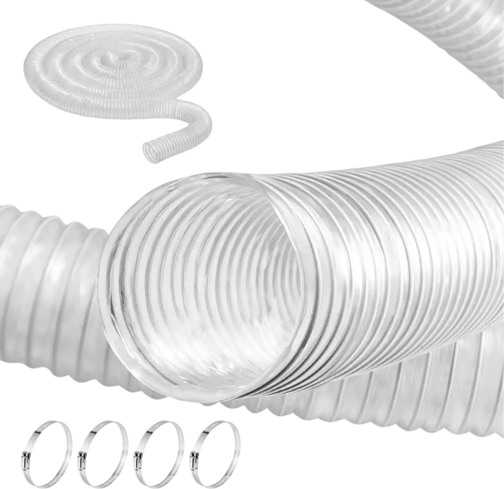 VEVOR Dust Collection Hose, 2.5'' x 20', Thickened PVC Material Puncture-Resistant Flexible Clear Hose with Carbon Steel Wire Coil 4 x 304 Stainless Clamps, for Table Saw, Band Saw, Planer, Jointer