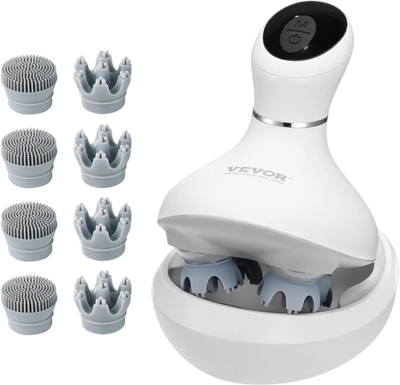 VEVOR Electric Scalp Massager, Rechargeable Head Massager Hair Growth, IPX7 Waterproof | Portable Kneading Scalp Scratcher with 8 Removable Massage Head for Stress Relief, Deep Clean, Gift for Mom/Dad