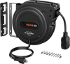 VEVOR 40FT Retractable Extension Cord Reel, Damped Slow Retraction System, 10AWG/3C Heavy Duty Power Cord 2500W, 4 Outlets, 20A Circuit Breaker, Ceiling/Wall Mount for Garage/Shop, ETL Listed, Black
