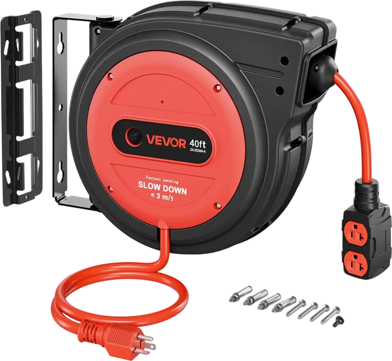 Vevor Extension Cord Reel 40' Retractable 10/3 AWG 4-Outlet Red New