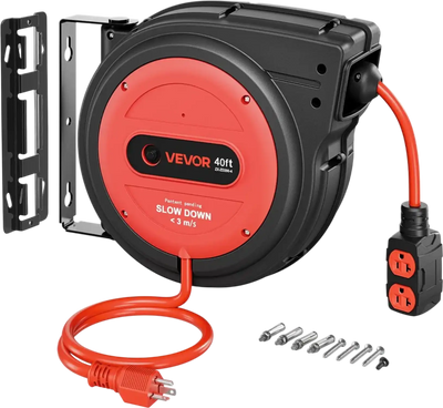 Vevor Extension Cord Reel 40' Retractable 10/3 AWG 4-Outlet Red New