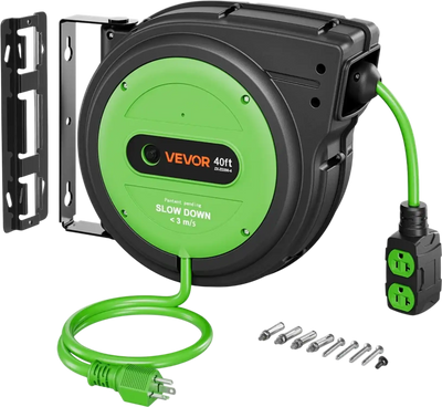 Vevor Extension Cord Reel 40' Retractable Heavy Duty 10/3 AWG 4-Outlet Green New