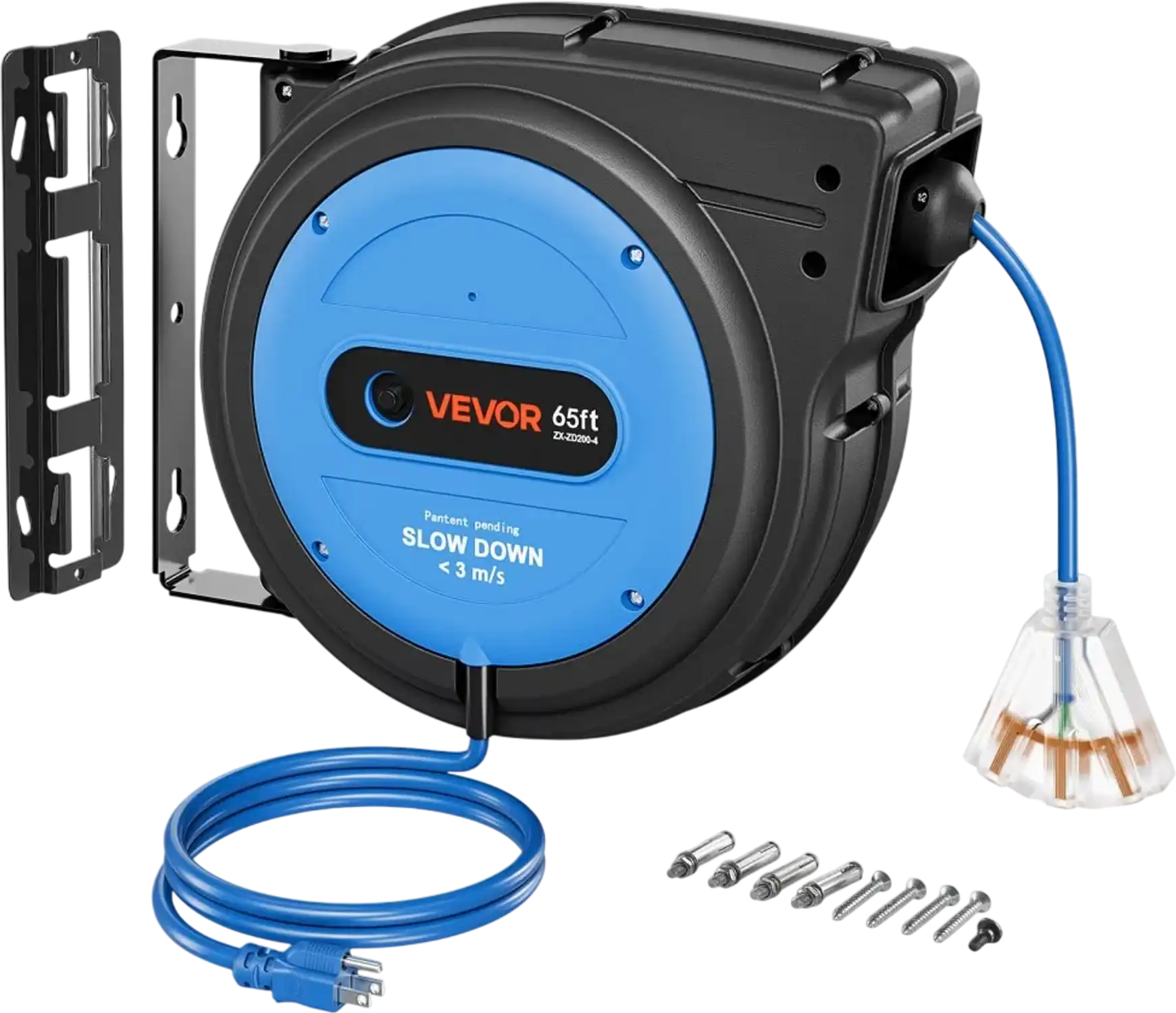 Vevor Retractable Extension Cord Reel 65' 12/3 AWG Ceiling/Wall Mount Blue New