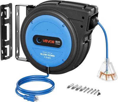 Vevor Extension Cord Reel 80' Retractable 12/3 AWG Heavy Duty Blue New