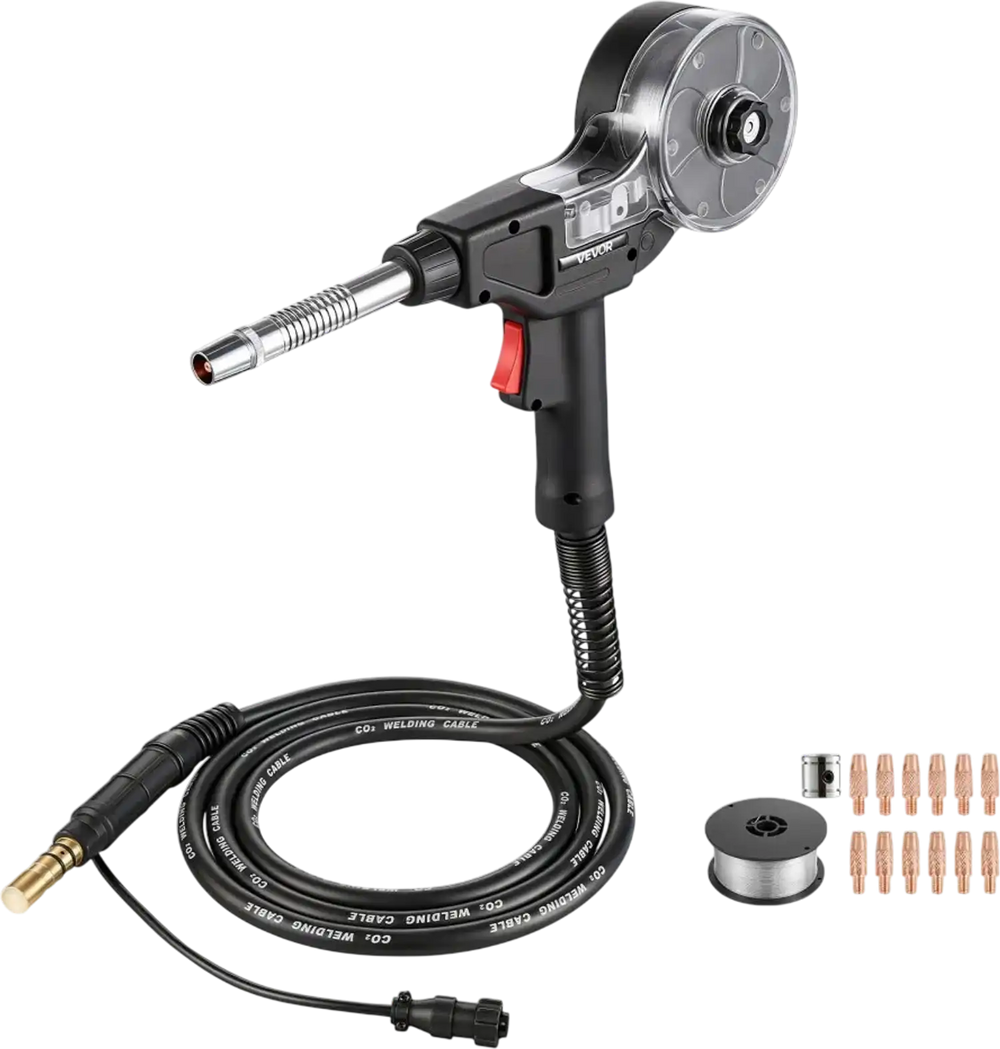 VEVOR 135Amp Spool Gun with 10FT Cable, Replacement for Miller Spoolmate 100 - with 11PCS Mig Welding Contact Tips & ER4043 0.035" Aluminum Mig Welding Wire
