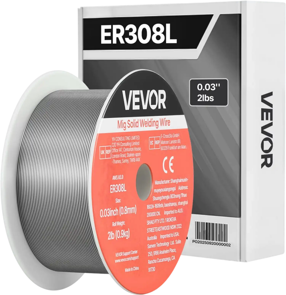 VEVOR Solid MIG Welding Wire, ER308L 0.03-inch 2 LBS, Low Spatter Stainless Steel Welding Wire with High Feedability for All-Position Gas Shielded Welding