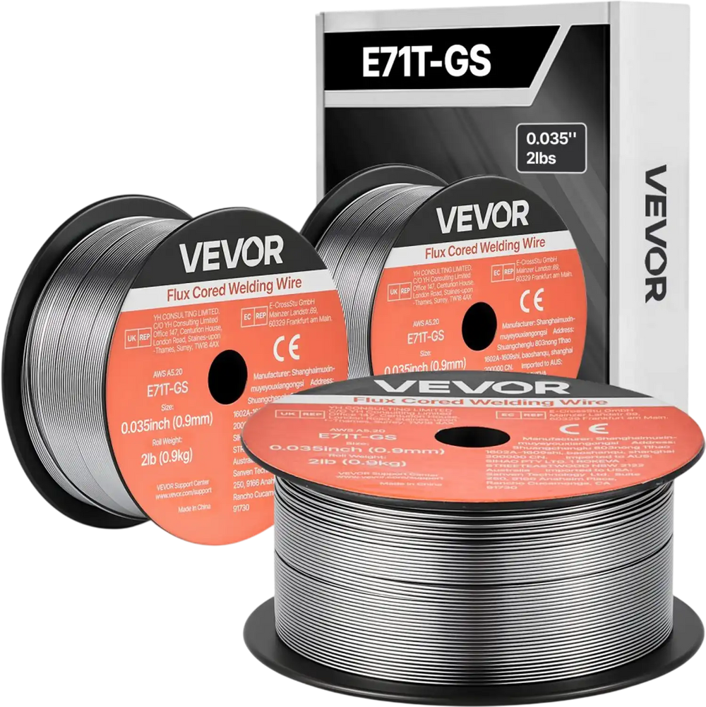 VEVOR Flux Core MIG Welding Wire, E71T-GS 0.035-inch 2 LBS, Gasless Mild Steel Welding Wire with Low Spatter for All Position Arc Welding, Self-Shielded for Outdoor Use (Pack of 3 Rolls)