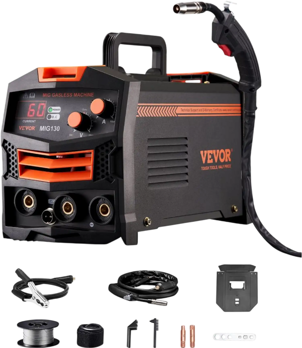 VEVOR MIG Welder, 130Amp Synergic Mig Welding Machine, 110V Gasless Flux Core Welder Machine, Portable Mig Welder with IGBT Inverter Technology and Digital Display Screen