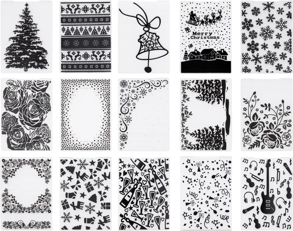 VEVOR Embossing Folders, 15 Pieces, 4.13 x 5.83 in, Background Embossed Plates for VEVOR Die Cutting and Embossing Machine, PP Plastic Embossed Stencil Template for Scrapbooking and Card Making
