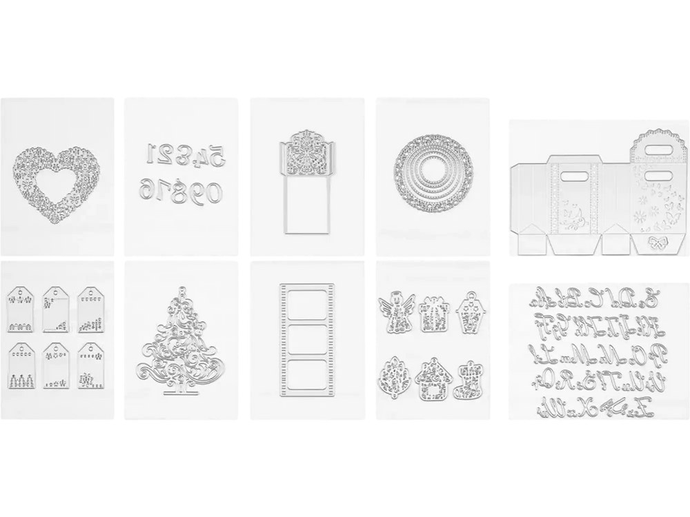 VEVOR Cutting Dies, 10 Pieces Metal Die Cuts, Compatible with VEVOR Die Cutting and Embossing Machine, Letters, Numbers, Tree Patterns, Cut Dies for Scrapbooking, Card Making, DIY Paper Crafting
