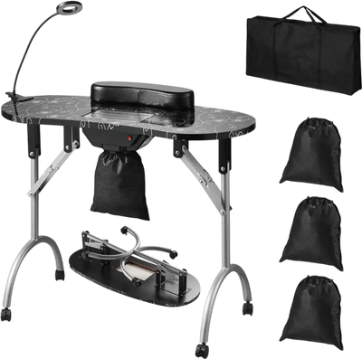 Vevor Manicure Table Portable Foldable Nail Desk with Dust Collector LED Lamp New