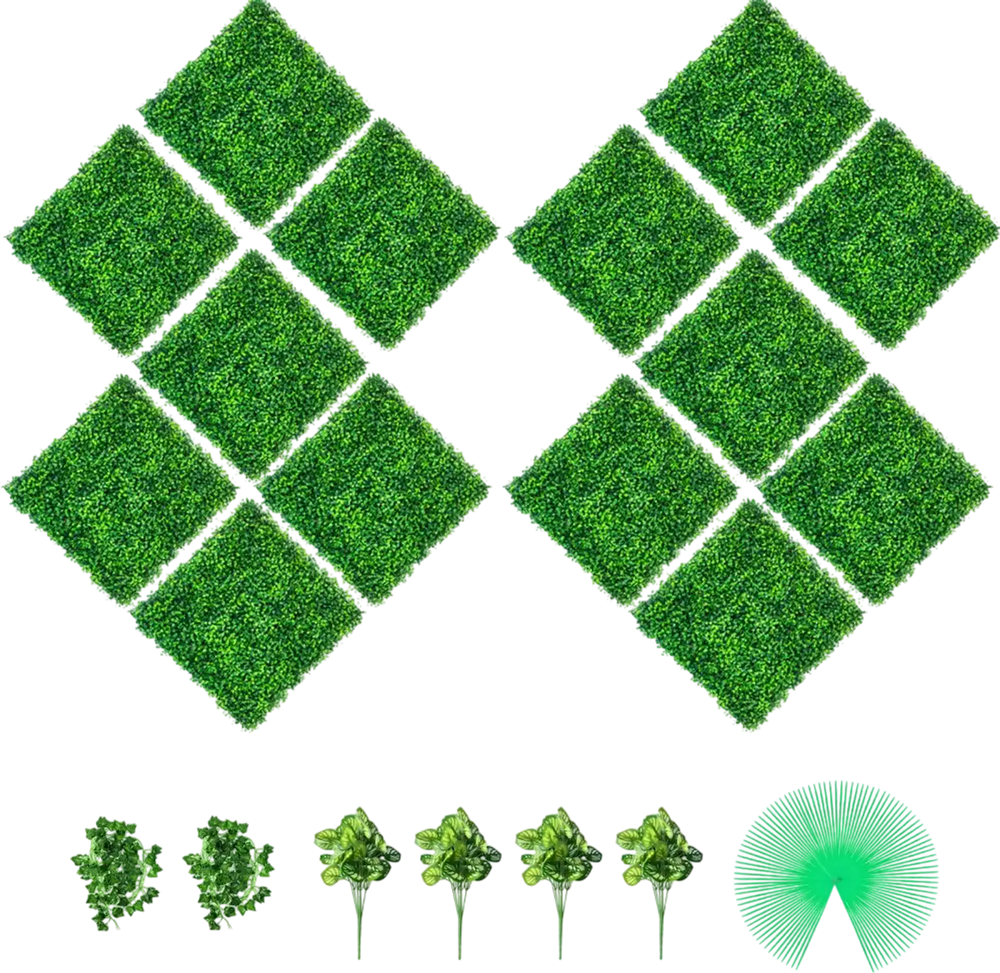 VEVOR Artificial Boxwood Panels, 14 PCS 20\"x20\" Boxwood Hedge Wall Panels, PE Artificial Grass Backdrop Wall 1.6\", Privacy Hedge Screen for Decoration of Outdoor, Indoor, Garden, Fence, and Backyar