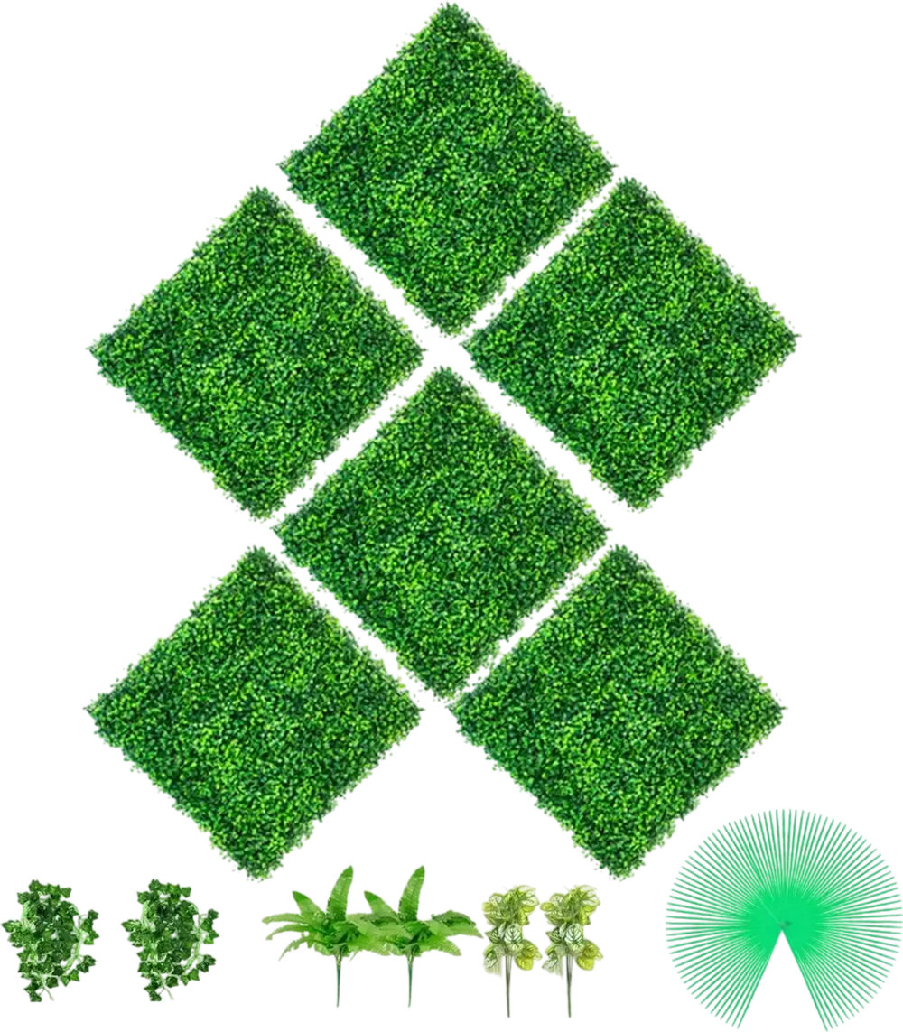 VEVOR Artificial Boxwood Panels, 6 PCS 20\"x20\" Boxwood Hedge Wall Panels, PE Artificial Grass Backdrop Wall 1.6\", Privacy Hedge Screen for Decoration of Outdoor, Indoor, Garden, Fence, and Backyard