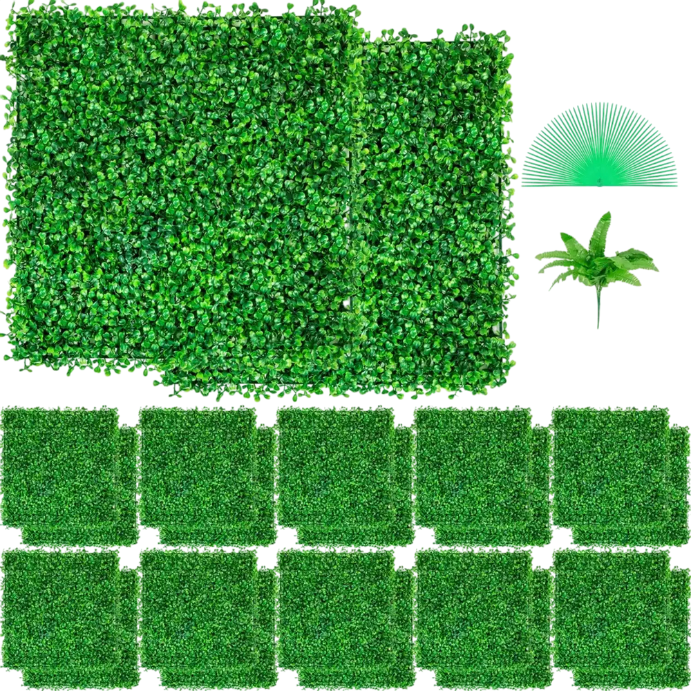 VEVOR Artificial Boxwood Panel UV 24pcs Boxwood Hedge Wall Panels Artificial Grass Backdrop Wall 10\" X 10\" 4 cm Green Grass Wall, Fake Hedge for Decor Privacy Fence Indoor, Outdoor Garden Backyard