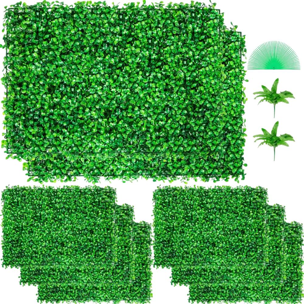 VEVOR Artificial Boxwood Panel 8pcs Boxwood Hedge Wall Panels Artificial Grass Backdrop Wall 24X16 4cm Green Grass Wall, Fake Hedge for Decor Privacy Fence Indoor Outdoor Garden Backyard