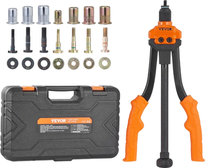 VEVOR Rivet Nut Tool, 14 in Rivnut Tool Kit with 7 PCS Metric and SAE Mandrels, 70 PCS Assorted Rivet Nuts, 10-24, 1/4-20, M6, 5/16-18, M8, 3/8-16, M10, With Rugged Carrying Case, for DIY, Repairs