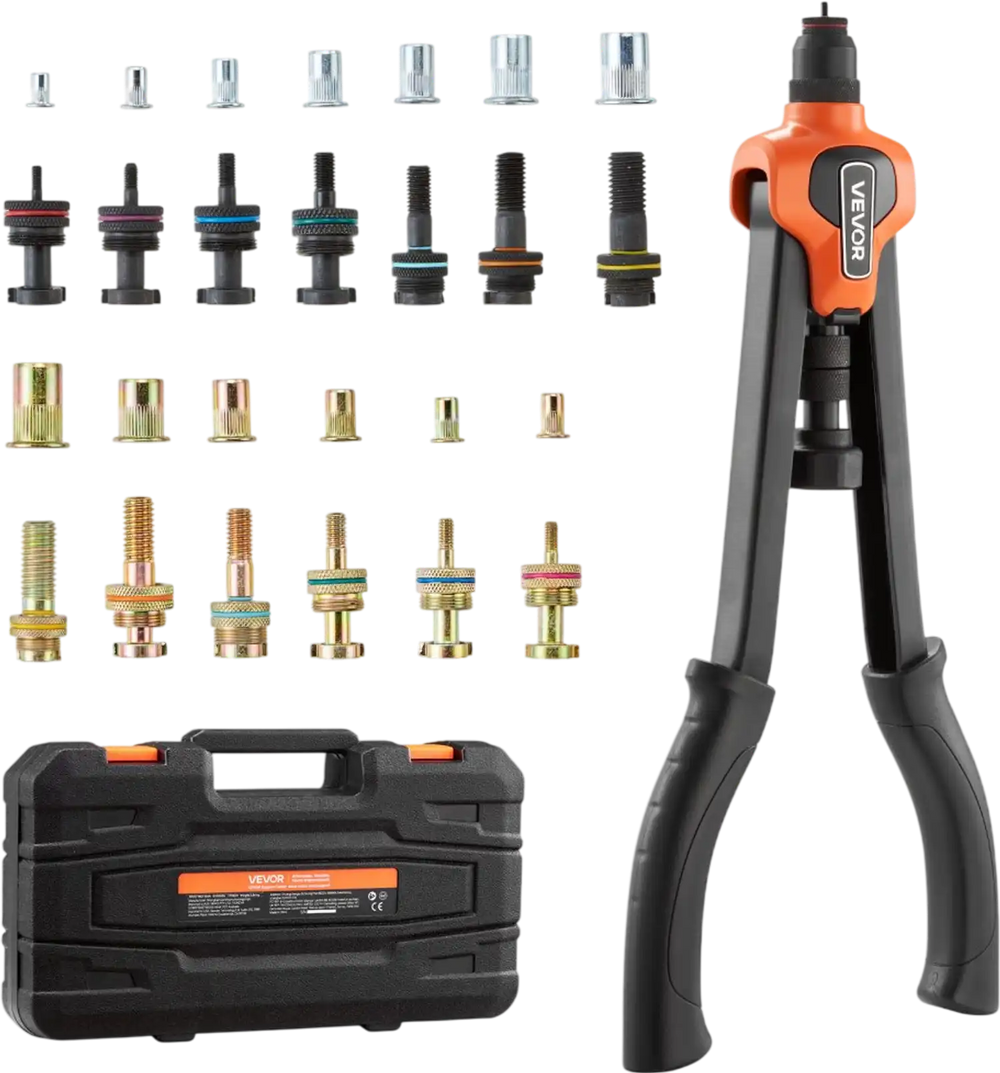 VEVOR Rivet Nut Tool Kit, 17-Inch Rivnut Tool Kit, with 13 Mandrels and 130 Nuts, Metric and SAE Size M3, M4, M5, M6, M8, M10, M12, 1/2-13, 8-32, 10-24, 1/4-20, 5/16-18, 3/8-16 UNC, a Carrying Case