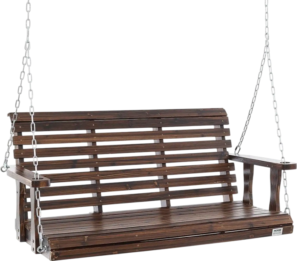 VEVOR Wooden Porch Swing 4.5 ft, Patio bench swing for Courtyard & Garden, Upgraded 880 lbs Strong Load Capacity, Heavy Duty Swing Chair Bench with Hanging Chains for Outdoors, Carbonized Brown