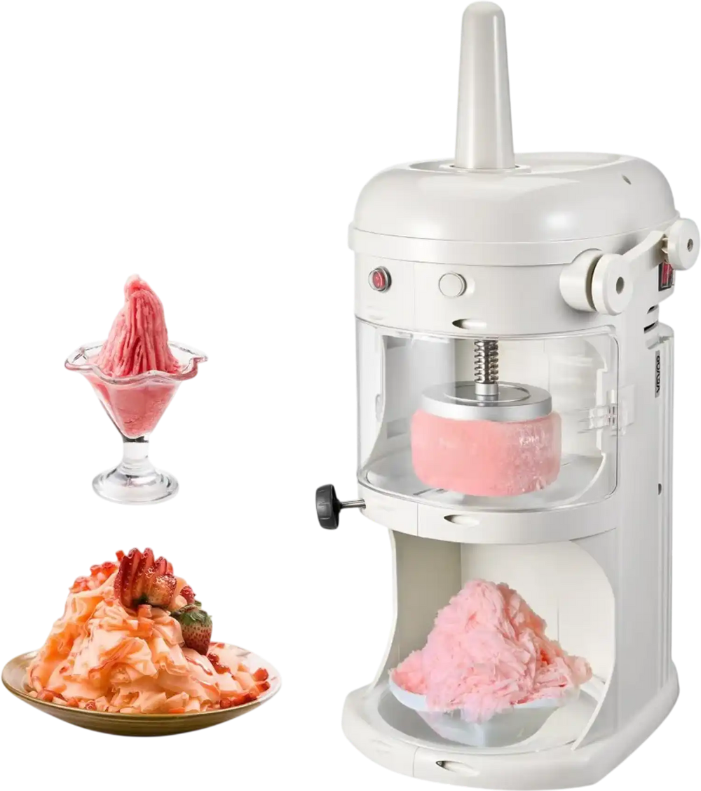 VEVOR Commercial Ice Shaver Crusher, 220lbs/hr Electric Fluffy Ice & Snow Cone Machine, 250W 1500RPM Tabletop Fluffy Shaved-Ice Machine for Parties Events Snack Bar, Home and Commercial Use (White)