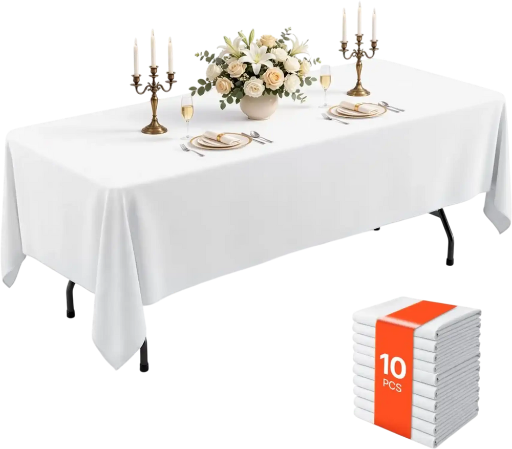 VEVOR Rectangular Tablecloths, 60 x 102 in 10 Pack, White Polyester Covers, for Party Wedding Banquet Festival, Washable, Reusable Table Cloth with Brushed Fabric, Neat Hems, Smooth Drape