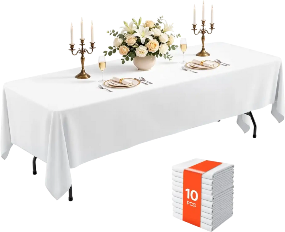 VEVOR Rectangular Tablecloths, 70 x 120 in 10 Pack, White Polyester Covers, for Party Wedding Banquet Festival, Washable, Reusable Table Cloth with Brushed Fabric, Neat Hems, Smooth Drape