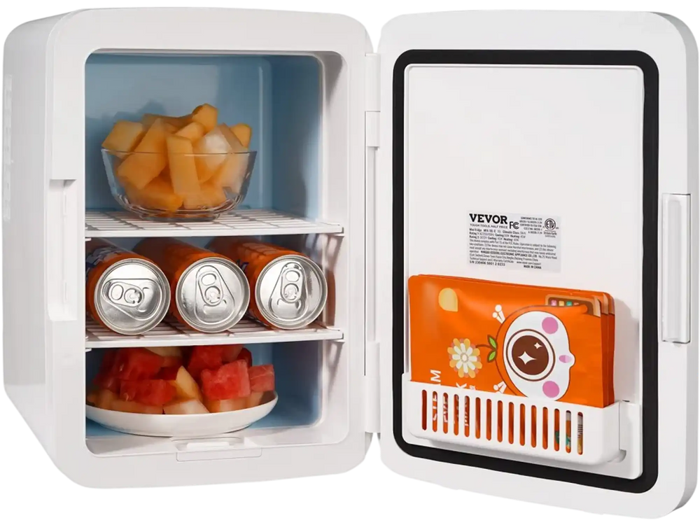 Vevor Mini Fridge,10L/12 Can Luxury Skin Care Refrigerator,  Small Beverage Fridges for Bedroom Office Dorm Car Travel,  AC/DC Cooler & Heat for Foods, Drink, Breast Milk Storage & Chill, White