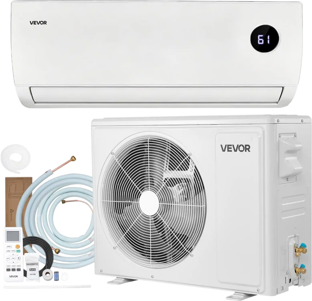 VEVOR Mini Split Air Conditioner, 12,000 BTU AC / 12,500 BTU Heat, 115V 19 SEER2 High Efficiency Energy Saving, Quiet Inverter System for 750 Sq.Ft Coverage Area, Easy to Maintain, for Home, Office