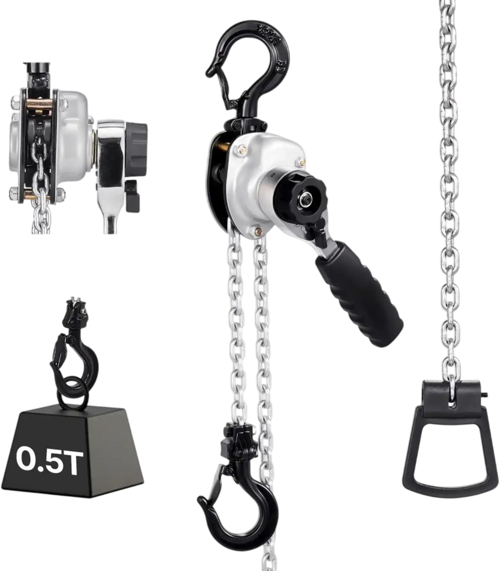 VEVOR Manual Lever Chain Hoist, 1/2T 1100LBS Capacity Heavy Duty Come Along, 20FT Lift G80 Alloy Steel Chain With Dual Pawl Mechanical Brake,360°Rotating Hooks, for Warehouse Construction Garage