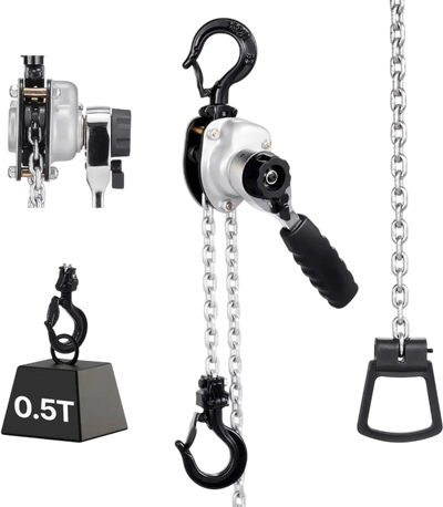 VEVOR Manual Lever Chain Hoist, 1/2T 1100LBS Capacity Heavy Duty Come Along, 20FT Lift G80 Alloy Steel Chain With Dual Pawl Mechanical Brake,360°Rotating Hooks, for Warehouse Construction Garage