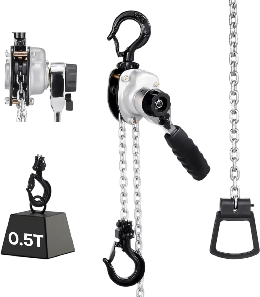 VEVOR Manual Lever Chain Hoist, 1/2T 1100LBS Capacity Heavy Duty Come Along, 5FT Lift G80 Alloy Steel Chain With Dual Pawl Mechanical Brake,360°Rotating Hooks, for Warehouse Construction Garage