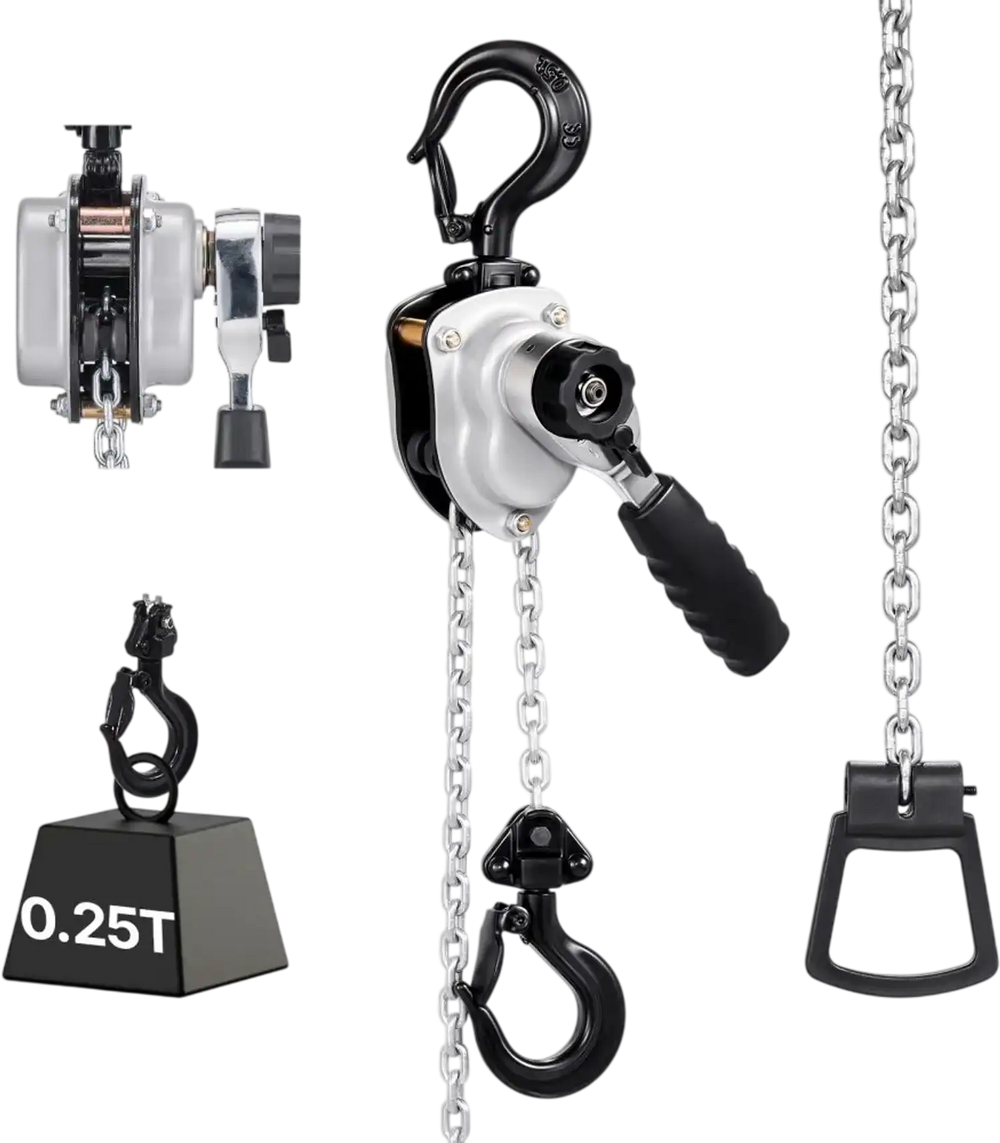 VEVOR Manual Lever Chain Hoist, 1/4T 550LBS Capacity Heavy Duty Come Along, 5FT Lift G80 Alloy Steel Chain With Dual Pawl Mechanical Brake,360°Rotating Hooks, for Warehouse Construction Garage