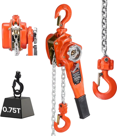 VEVOR Manual Lever Chain Hoist, 3/4T 1650LBS Capacity Heavy Duty Come Along, 20FT Lift G80 Alloy Steel Chain With Dual Pawl Mechanical Brake,360°Rotating Hooks, for Warehouse Construction Garage