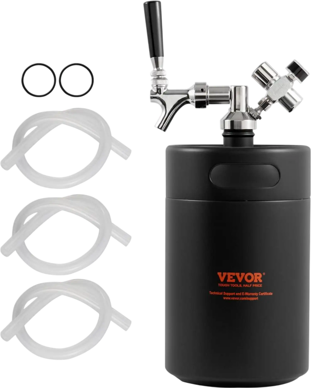 VEVOR Beer Growler Tap System, 170Oz 5L Mini Keg, 304 Stainless Steel Pressurized Beer Growler, Keg Growler with Pressure Display, CO2 Regulator Faucet, Leak-Proof Ring For Draft, Homebrew, Craft Beer