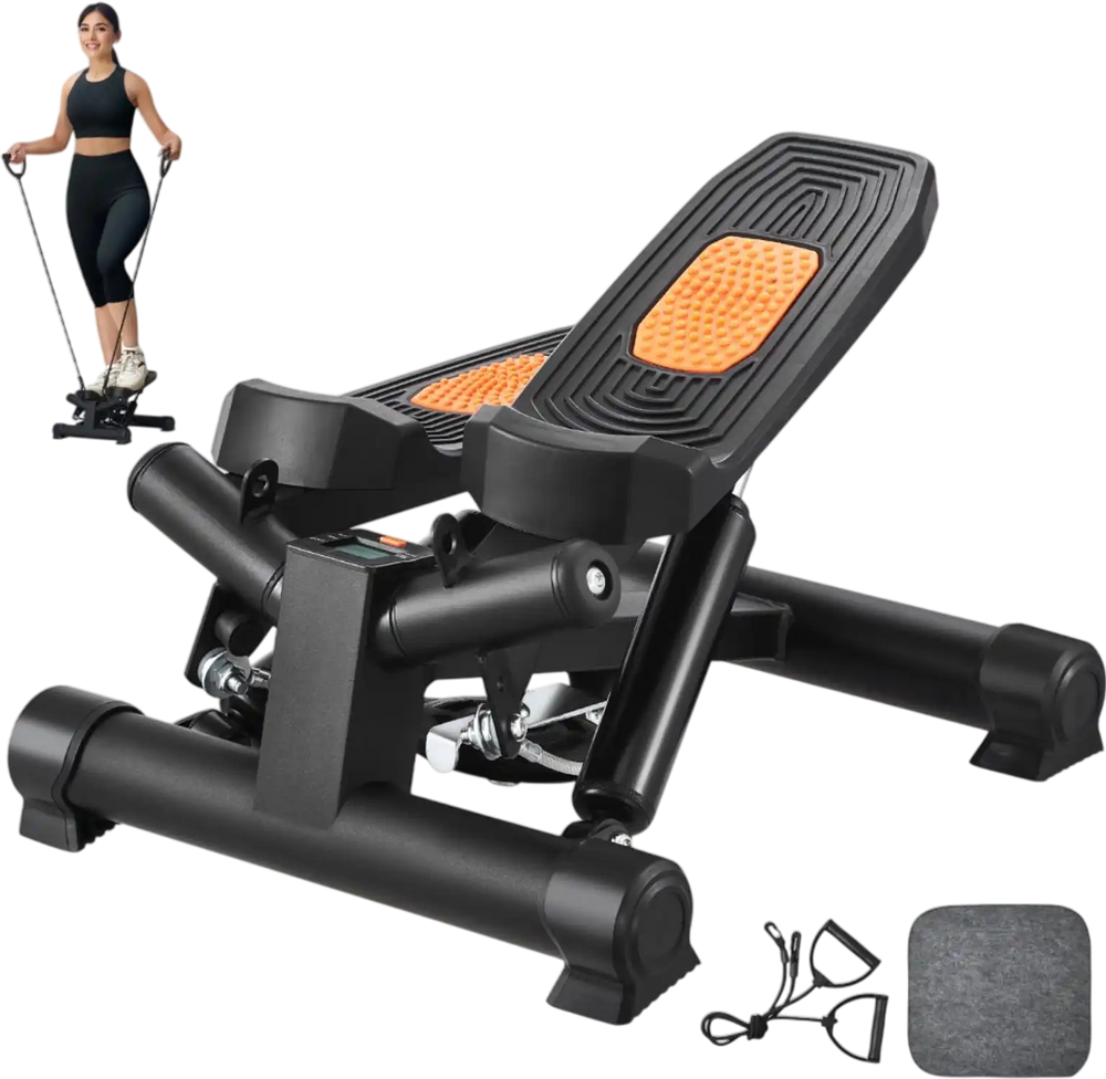 VEVOR Stair Stepper, Mini Stepper for Exercise at Home, Hydraulic Fitness Twist Stepper with Resistance Bands, Full Body Workout Cardio Equipment, Stair Climber with LCD Monitor, 330LBS Load Capacity