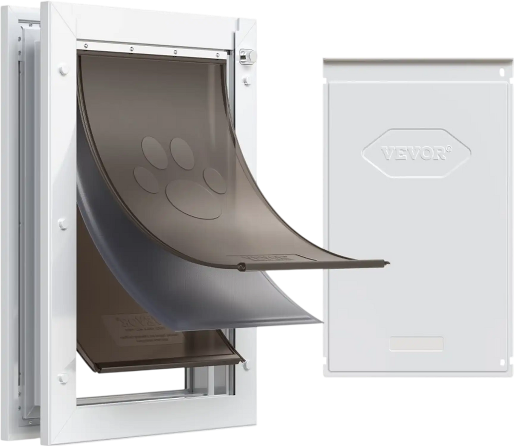 VEVOR Pet Door, Large, with Three Magnetic Flaps and Metal Frame, Strong and Weatherproof Dog Door for Interior and Exterior Doors, Easy to Install, Easy In-and-Out Access for Doggies, White