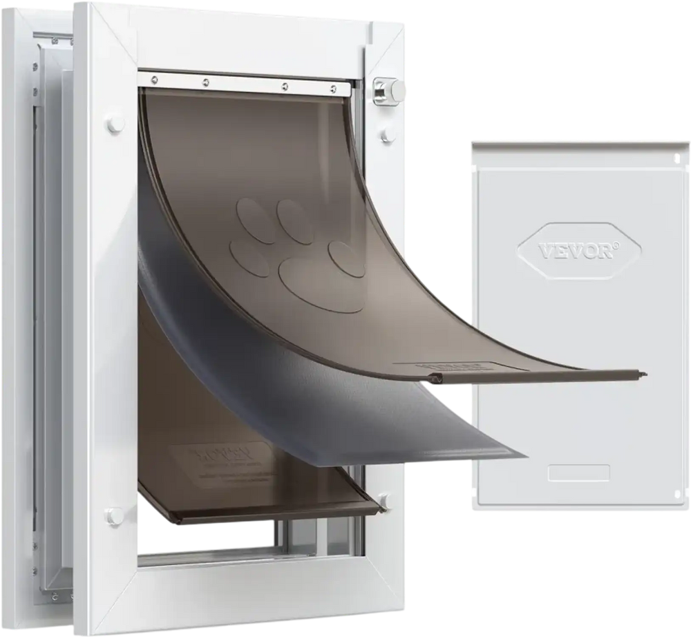 VEVOR Pet Door, Medium, with Three Magnetic Flaps and Metal Frame, Strong and Weatherproof Dog Door for Interior and Exterior Doors, Easy to Install, Easy In-and-Out Access for Doggies, White