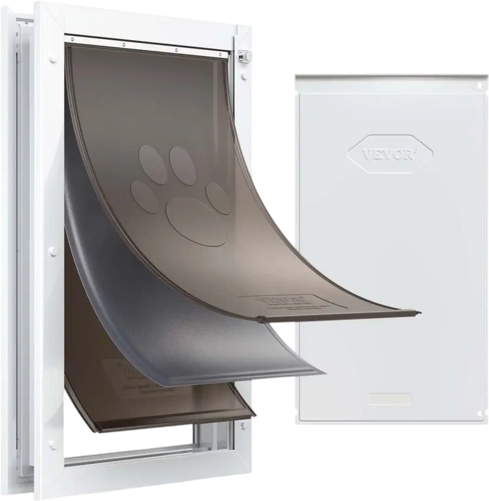 VEVOR Pet Door, X-Large, with Three Magnetic Flaps and Metal Frame, Strong and Weatherproof Dog Door for Interior and Exterior Doors, Easy to Install, Easy In-and-Out Access for Doggies, White