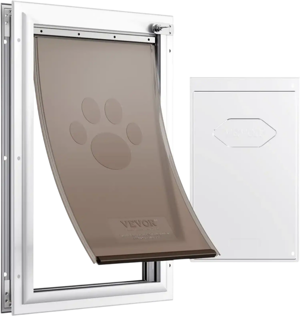 VEVOR Pet Door, 13.27" x 20.04" Aluminum Frame with Lock and Flap System, Weatherproof Doggy Door, Easy to Install in Interior or Exterior Doors, Pet Door Suitable for Cat Doggie Kitties (White-L)