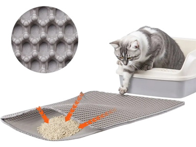 VEVOR Cat Litter Mat, 24 x 15 in, Double-Layer Litter Box Mat, Non-Slip & Urine-Proof Litter-Trapping Mats for Indoor Cats, Honeycomb Design, Soft on Paws, Washable Large Kitty Mats for Floor