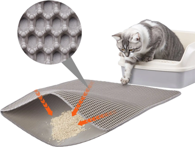 VEVOR Cat Litter Mat, 30 x 24 in, Double-Layer Litter Box Mat, Non-Slip & Urine-Proof Litter-Trapping Mats for Indoor Cats, Honeycomb Design, Soft on Paws, Washable Large Kitty Mats for Floor