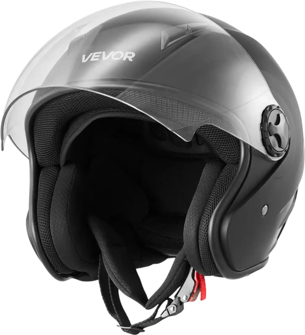 VEVOR Motorcycle Helmet, 3/4 Open Face, Adult Motocross Dirt Bike Helmet with Clear Visor, Comfortable Motorbike Racing Street with Detachable Liner for Men & Women, DOT Approved, (Matte Black, M)