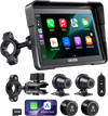 VEVOR 7 Inch Wireless Motorcycle Carplay with Apple Carplay & Android Auto, HD Touchscreen GPS Navigation System with Dual Cameras & Bluetooth, TPMS, Voice Control, 64GB Card - Fits All Motorcycles