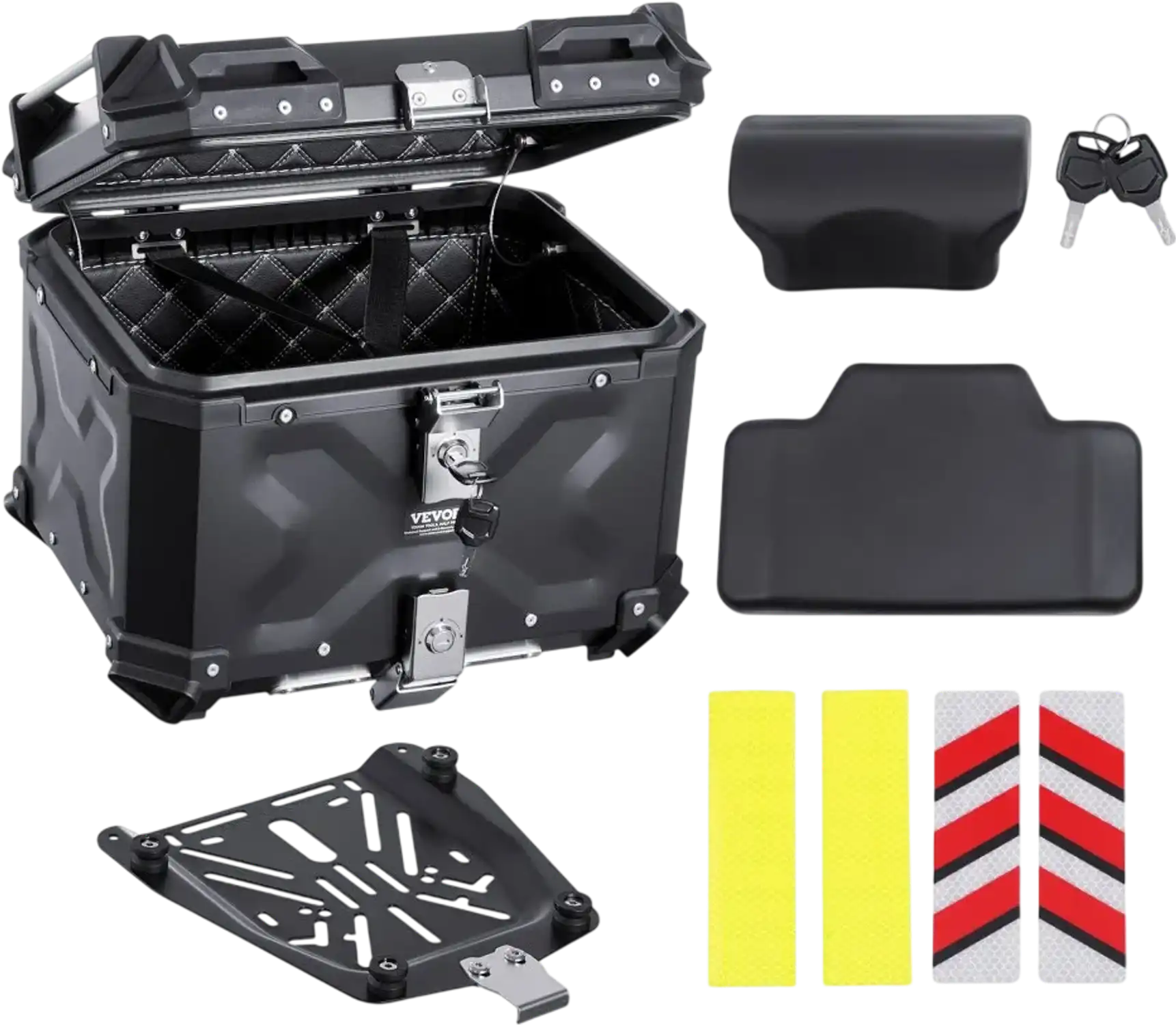 Vevor Motorcycle Top Case 55L Waterproof Aluminum Alloy Tail Box with Leather Lining New