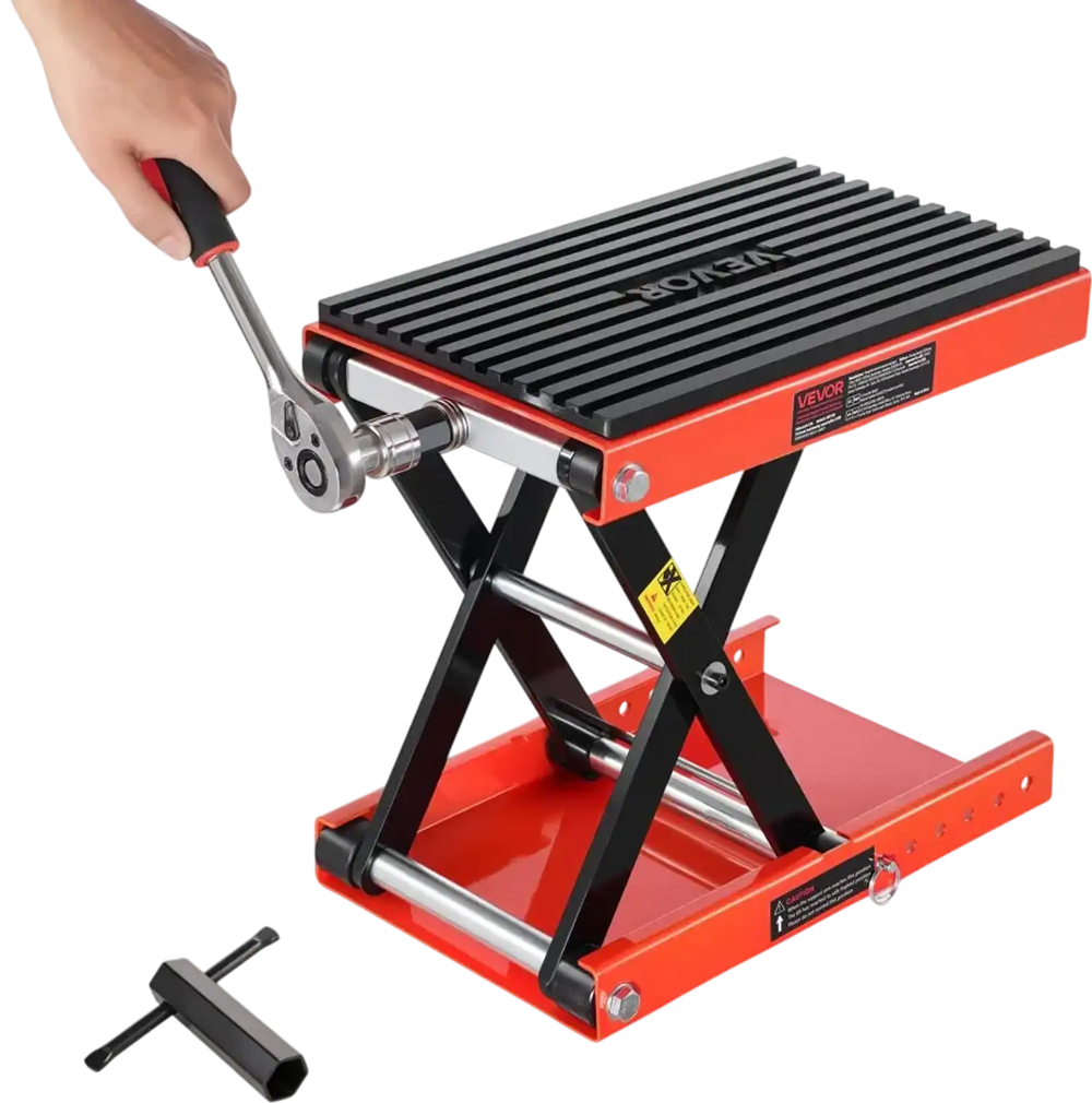 VEVOR Motorcycle Lift, 1200lbs Weight Capacity, Wide Deck Motorcycle Scissor Jack, 4.1-15 in Height Range, Heavy Duty Steel Bike Repair Center Stand with Ratchet and Crank for ATVs, Dirt Bikes